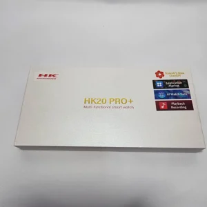 ساعت هوشمند HK20 PRO PLUS 9 بستهبندی ساعت هوشمند HK20 PRO+ از برند HuanHong با ویژگیهایی مانند ChatGPT، فروشگاه اپلیکیشن، ضبط صدا و واچفیس AI