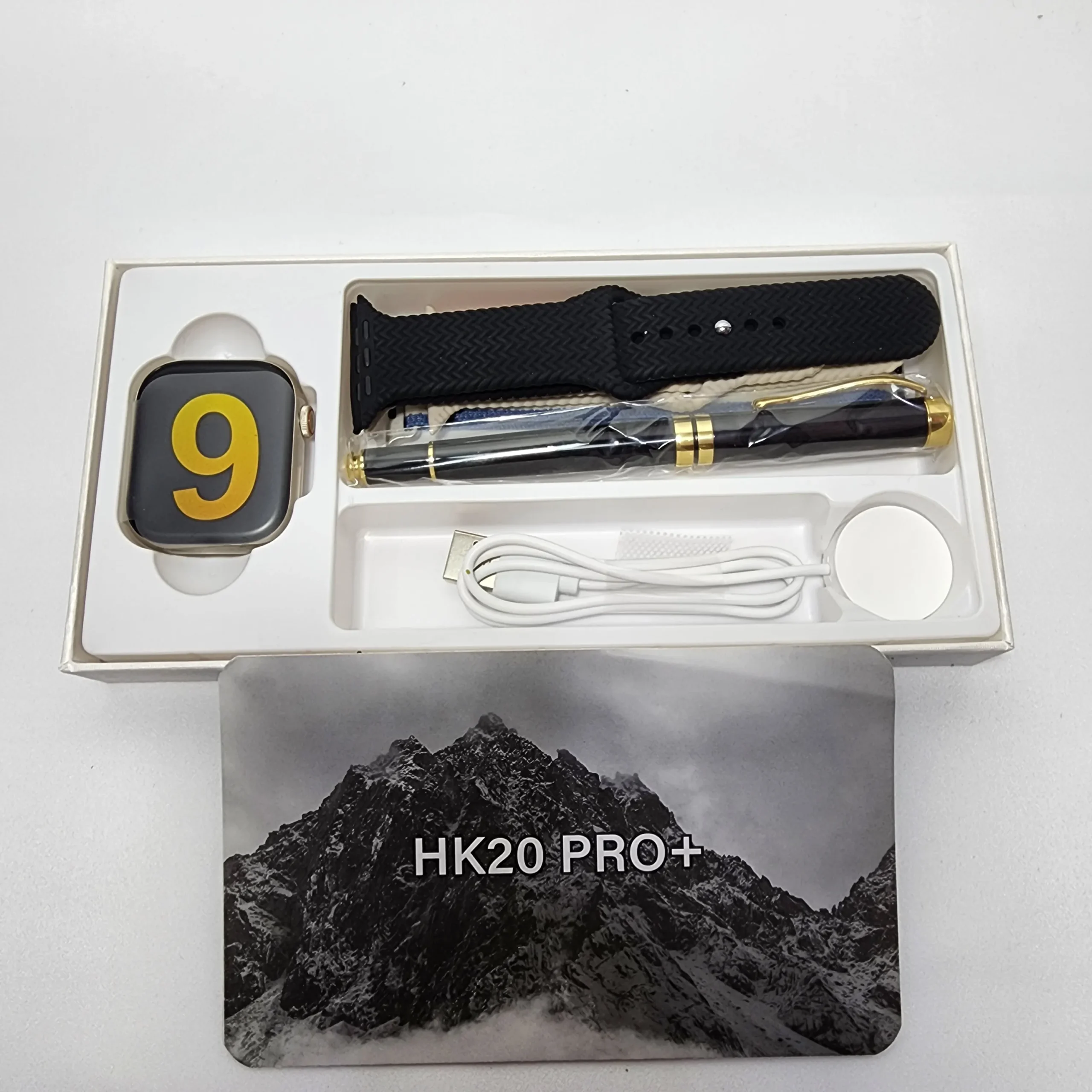 ساعت هوشمند HK20 PRO PLUS 2 بستهبندی ساعت هوشمند HK20 PRO+ از برند HuanHong با ویژگیهایی مانند ChatGPT، فروشگاه اپلیکیشن، ضبط صدا و واچفیس AI