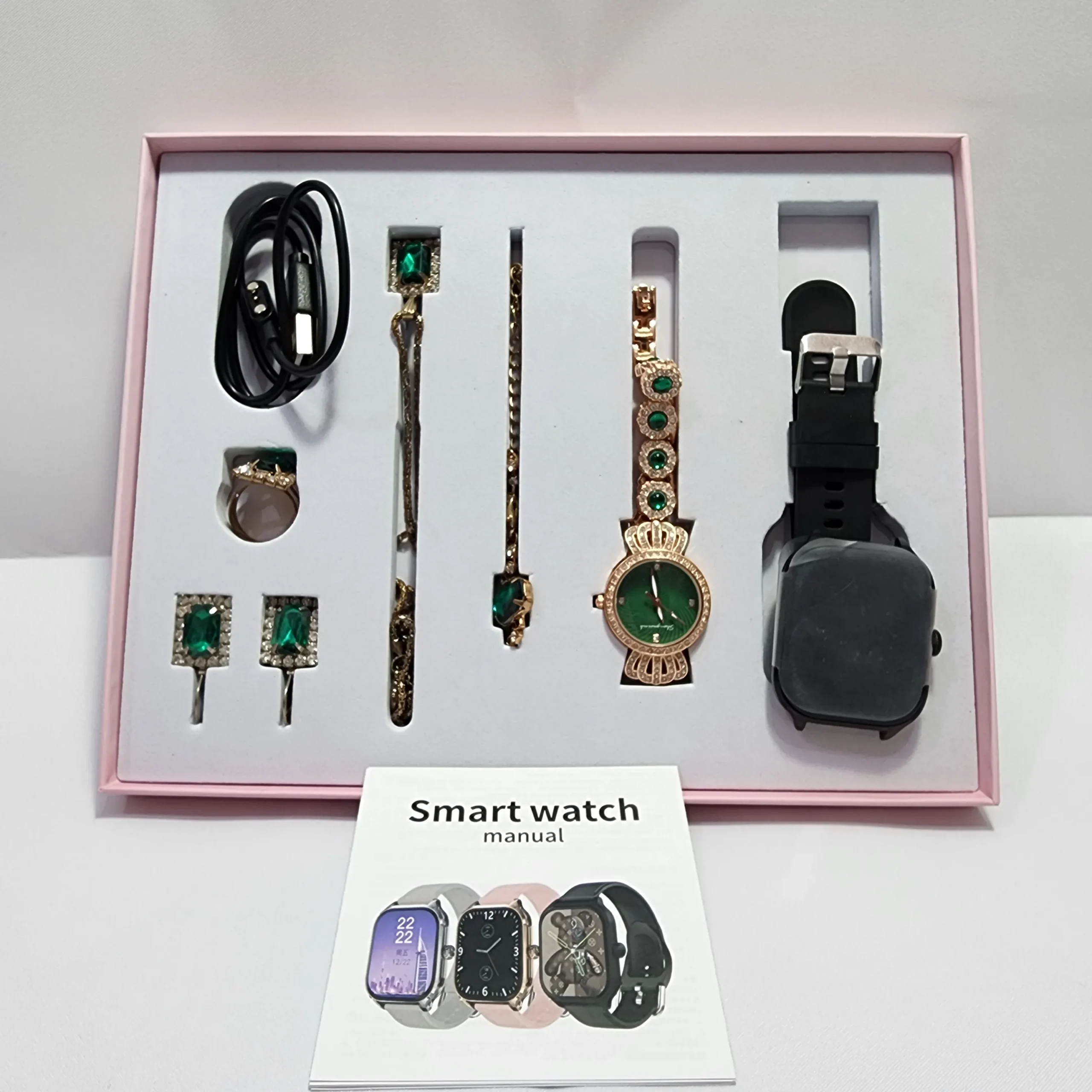ساعت هوشمند A56 Plus صفحه نمایش 2.02 اینچ همراه با ست کامل جواهرات 2 ساعت هوشمند A56 Plus مشکی همراه ست جواهرات زنانه